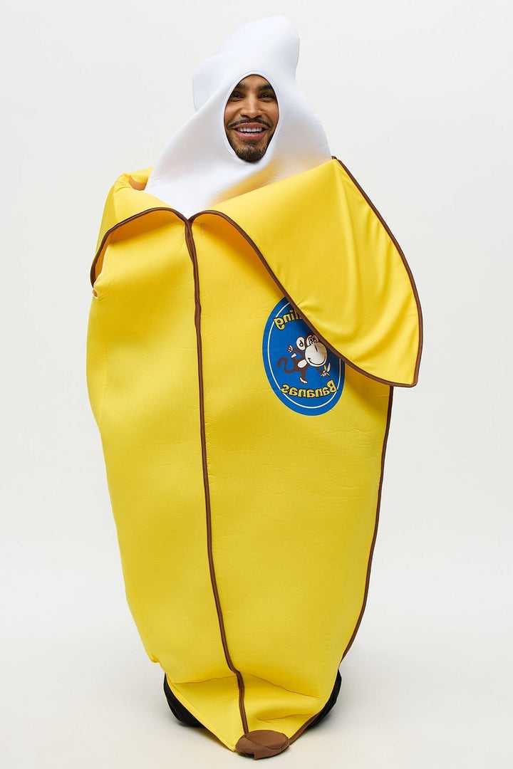 Tunica costume da banana gialla da donna con struttura in schiuma e viso scoperto