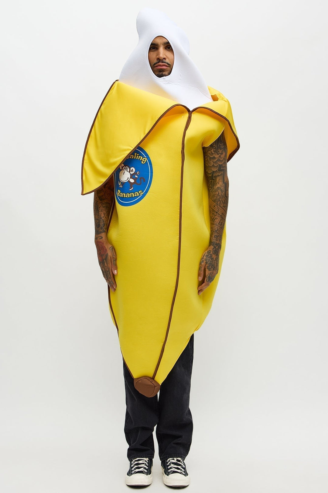 Tunica costume da banana gialla da donna con struttura in schiuma e viso scoperto
