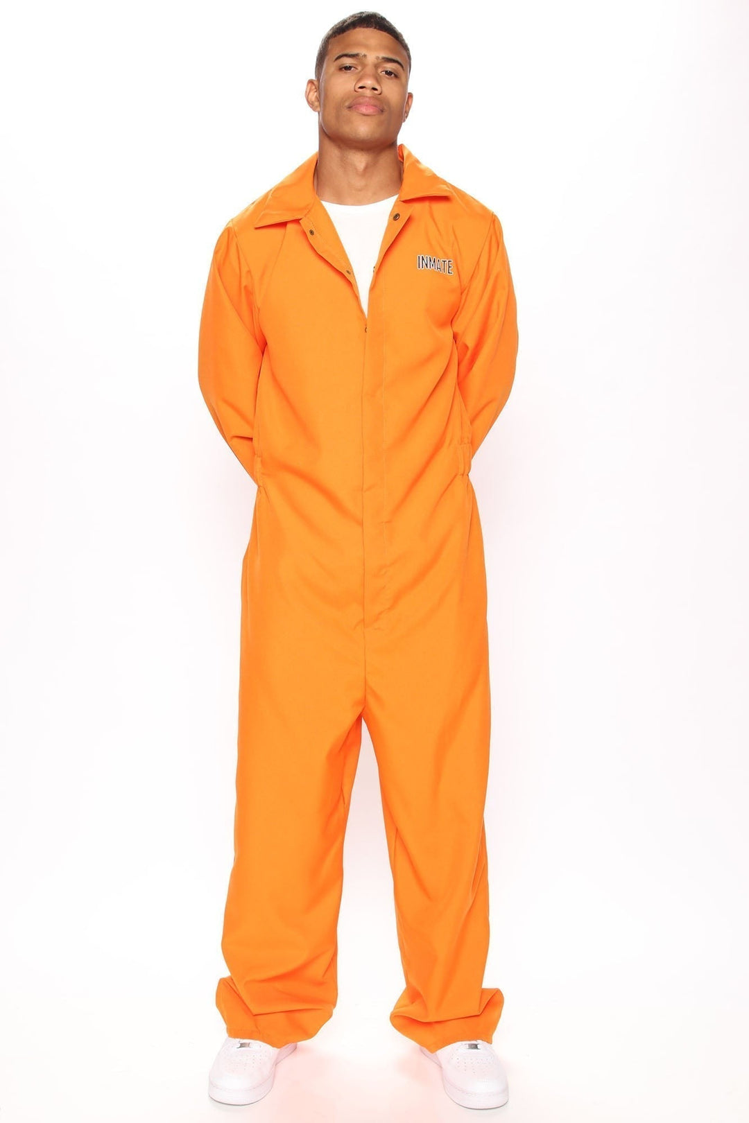 Tuta costume da prigioniera arancione da donna con stampa sul petto