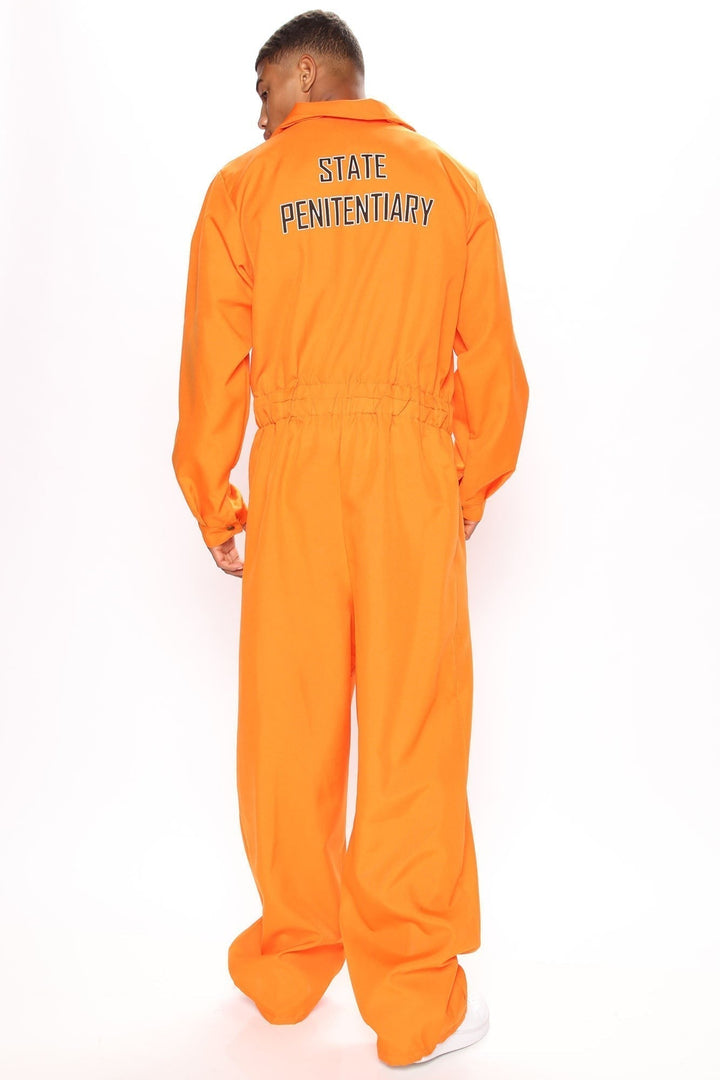 Tuta costume da prigioniera arancione da donna con stampa sul petto