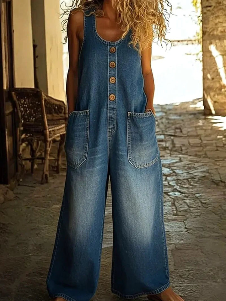 Vintage-inspireret denimjumpsuit i bomuld til kvinder