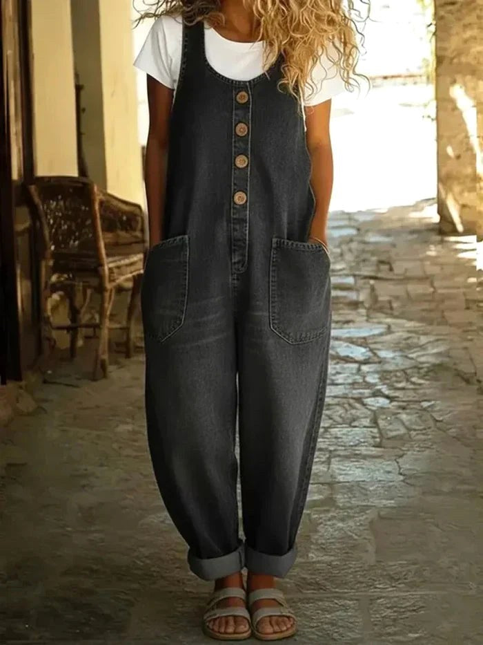 Vintage-inspireret denimjumpsuit i bomuld til kvinder