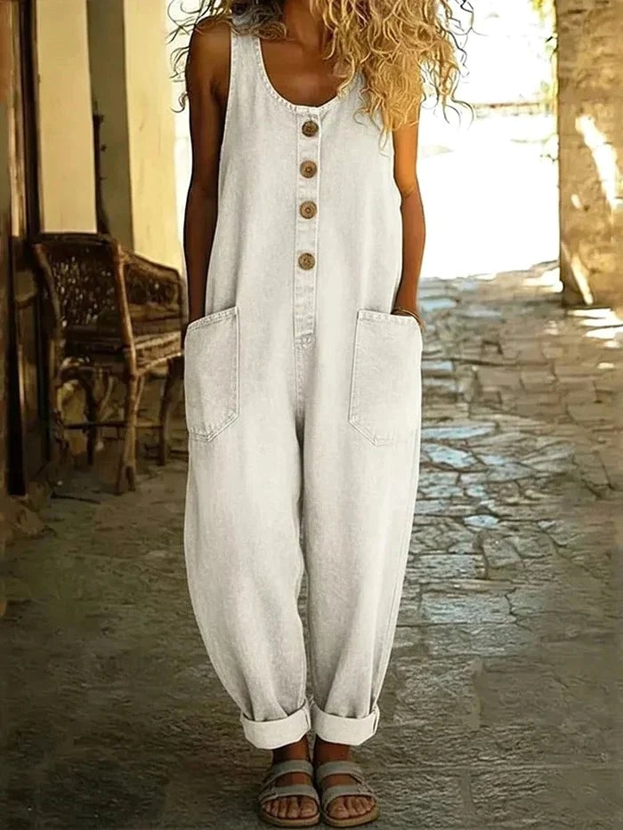 Vintage-inspireret denimjumpsuit i bomuld til kvinder