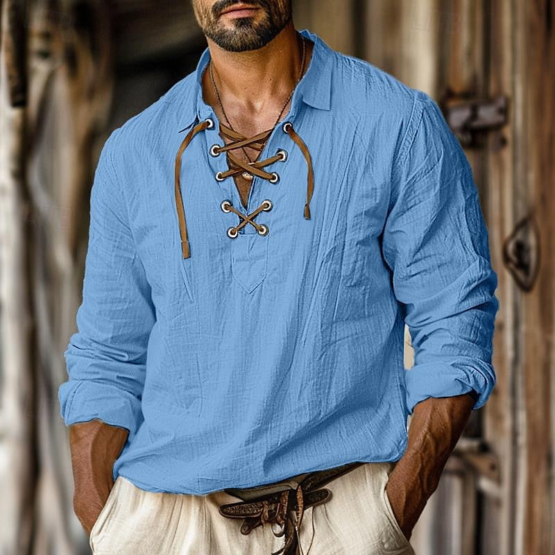 Men's Lace-Up Long Sleeve Shirt | Stylish Casual Wear for Men-Metro Lane Plaza