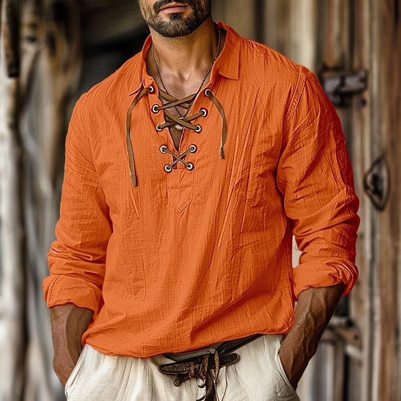 Men's Lace-Up Long Sleeve Shirt | Stylish Casual Wear for Men-Metro Lane Plaza