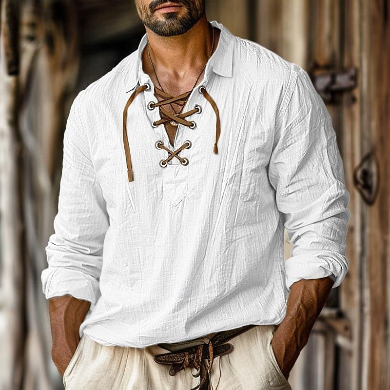 Men's Lace-Up Long Sleeve Shirt | Stylish Casual Wear for Men-Metro Lane Plaza