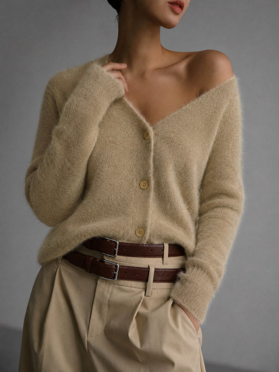 Oversized strikcardigan til kvinder med knapper og afslappet pasform