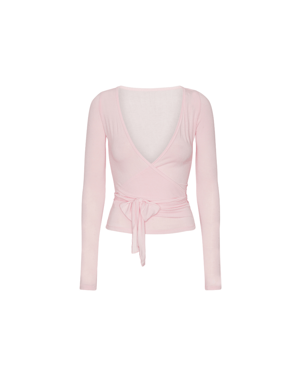 Emily | Women's Pink Wrap Blouse with Long Sleeves and Adjustable Straps-Metro Lane Plaza