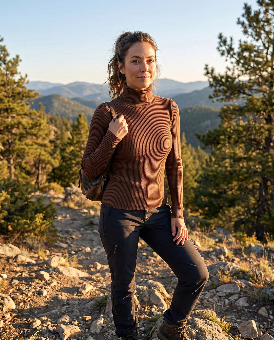 Maglione dolcevita a coste da donna, pullover in maglia lavorata