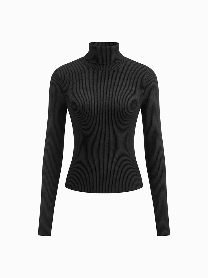 Maglione dolcevita a coste da donna, pullover in maglia lavorata