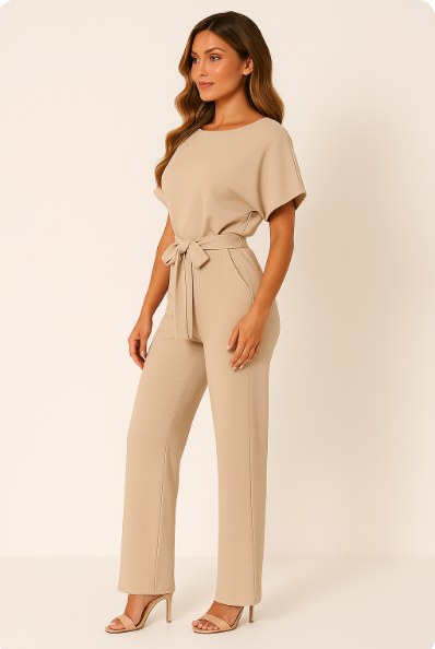 Jumpsuit i pontejersey med flagermusærmer til kvinder