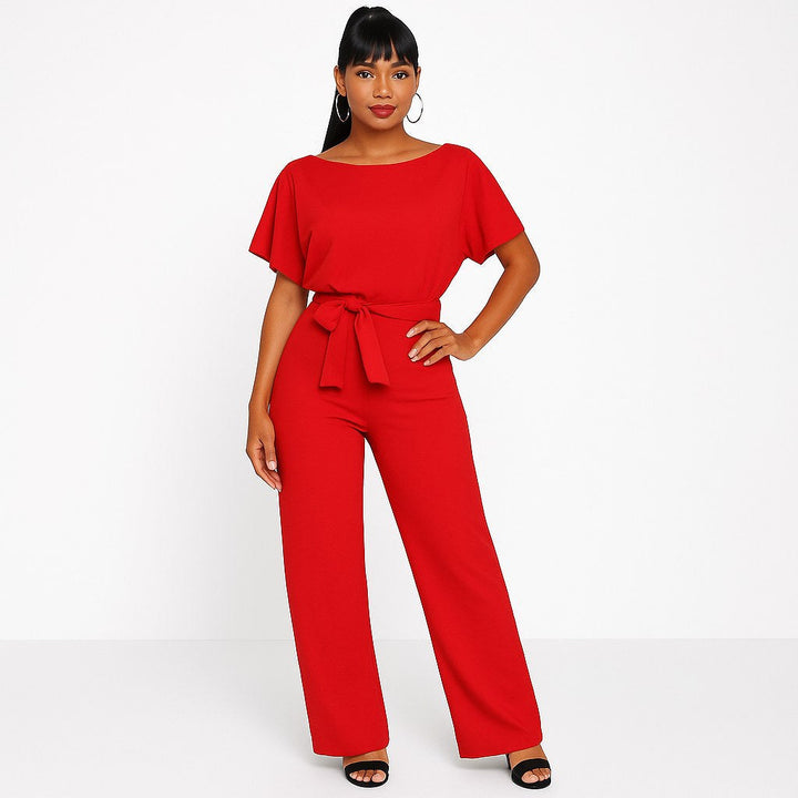 Jumpsuit i pontejersey med flagermusærmer til kvinder