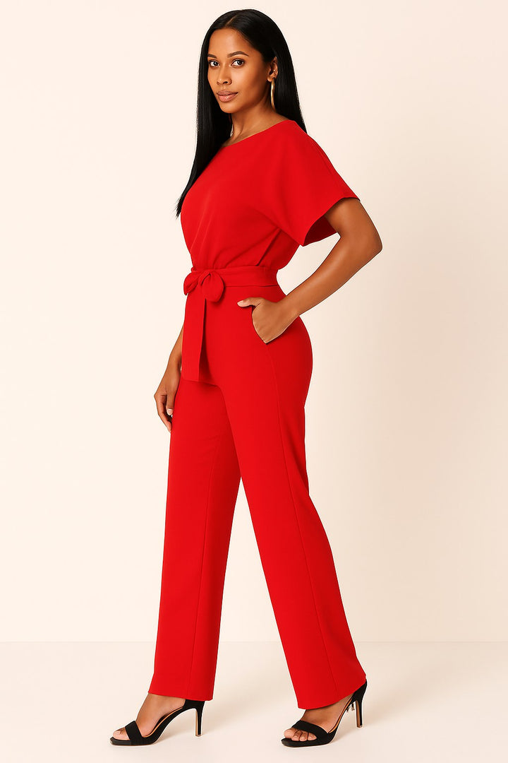 Jumpsuit i pontejersey med flagermusærmer til kvinder