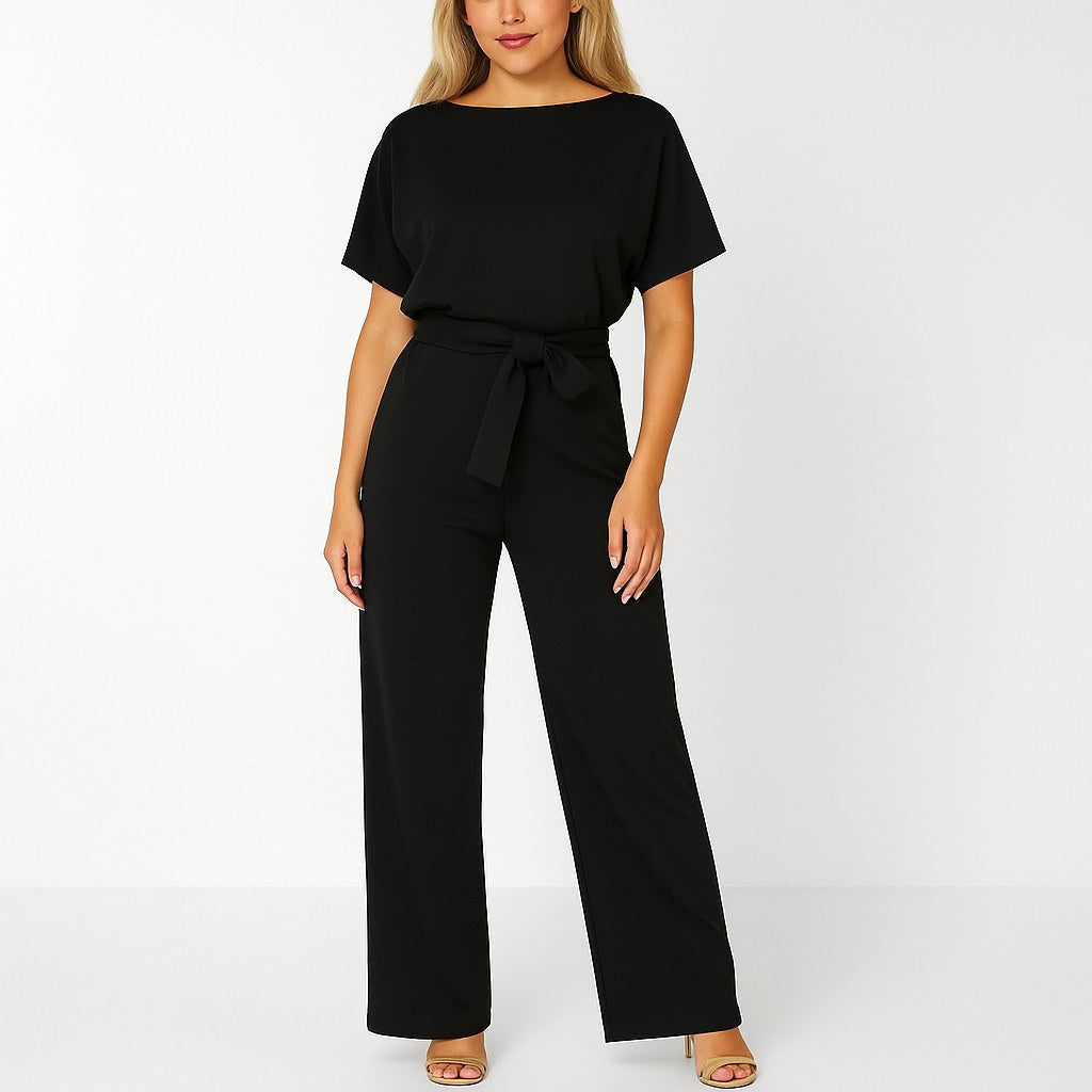 Jumpsuit i pontejersey med flagermusærmer til kvinder