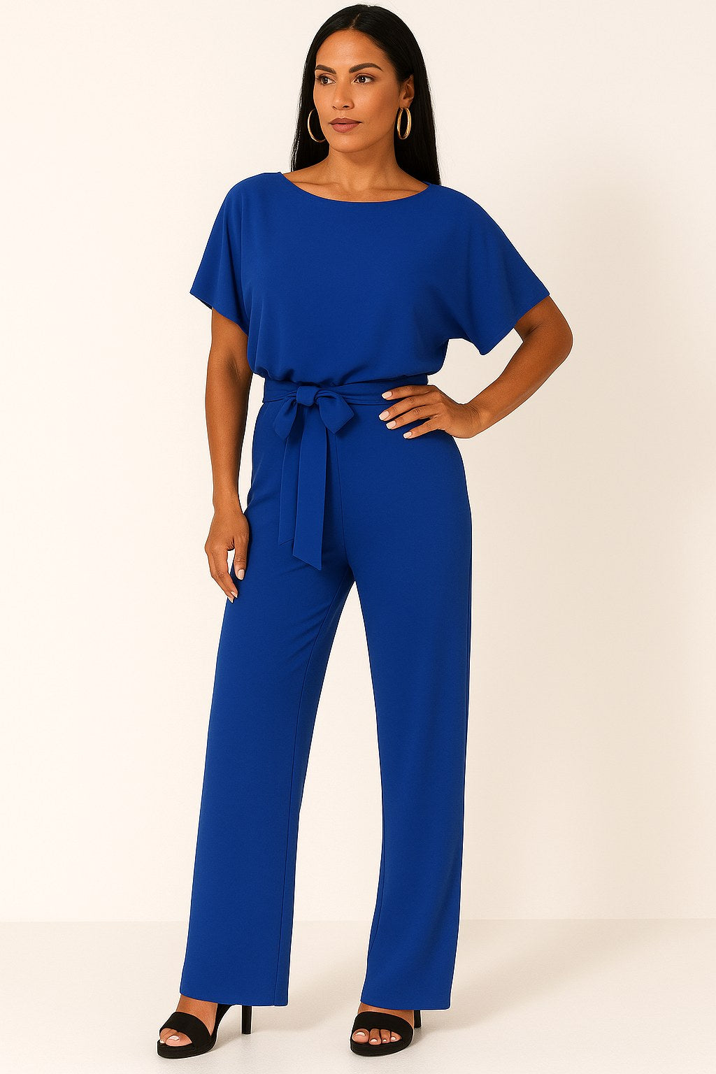 Jumpsuit i pontejersey med flagermusærmer til kvinder