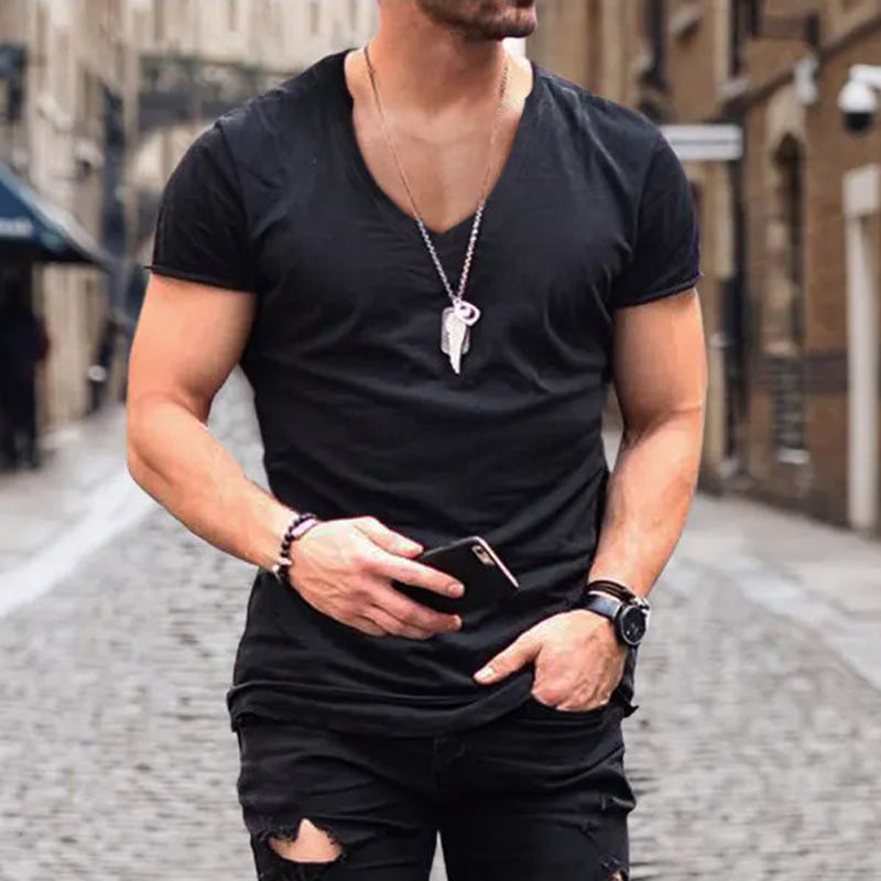 Manuel | Men's Slim Fit V-Neck Tee Shirt-Metro Lane Plaza