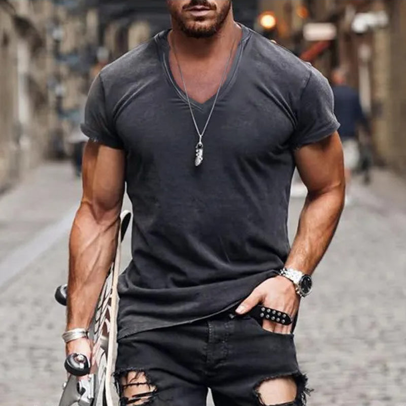 Manuel | Men's Slim Fit V-Neck Tee Shirt-Metro Lane Plaza