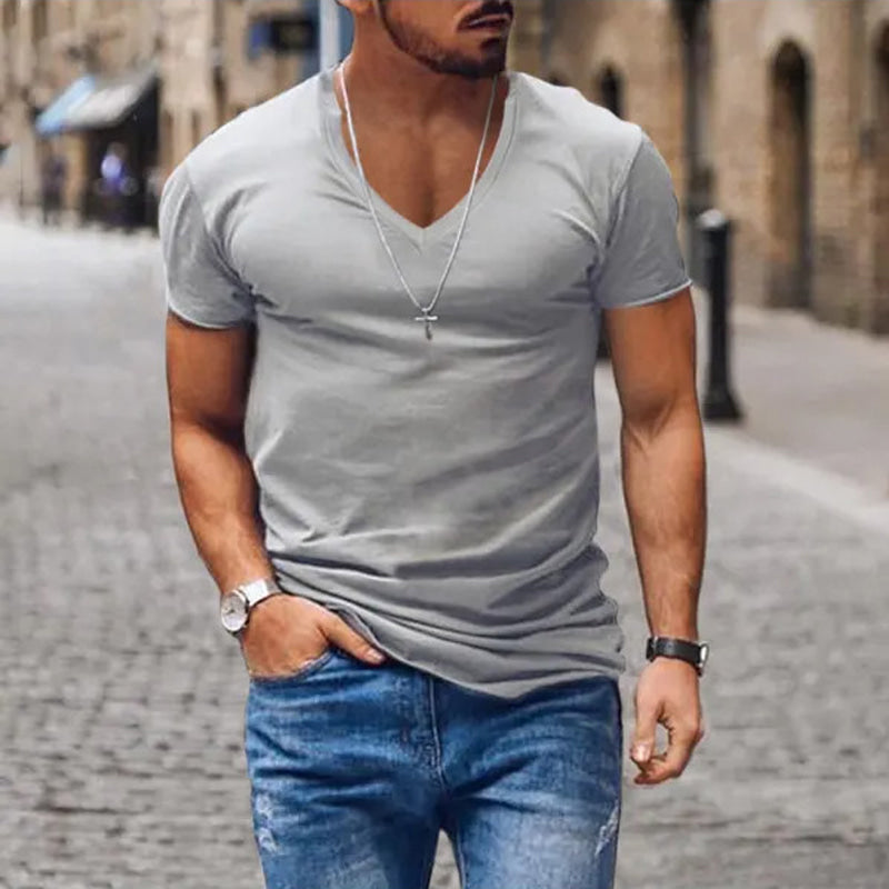 Manuel | Men's Slim Fit V-Neck Tee Shirt-Metro Lane Plaza