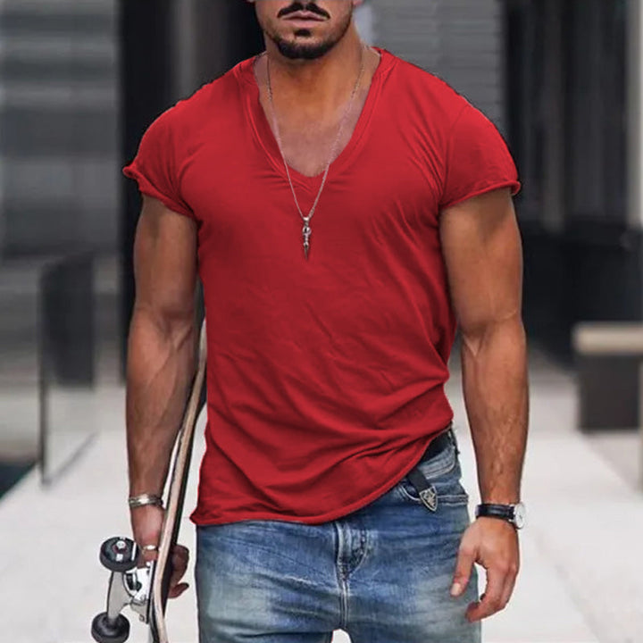 Manuel | Men's Slim Fit V-Neck Tee Shirt-Metro Lane Plaza
