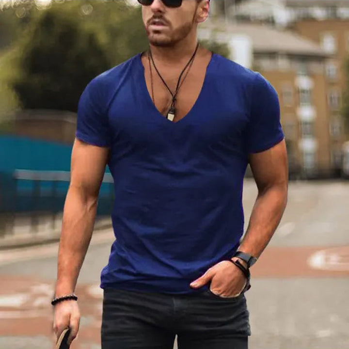 Manuel | Men's Slim Fit V-Neck Tee Shirt-Metro Lane Plaza