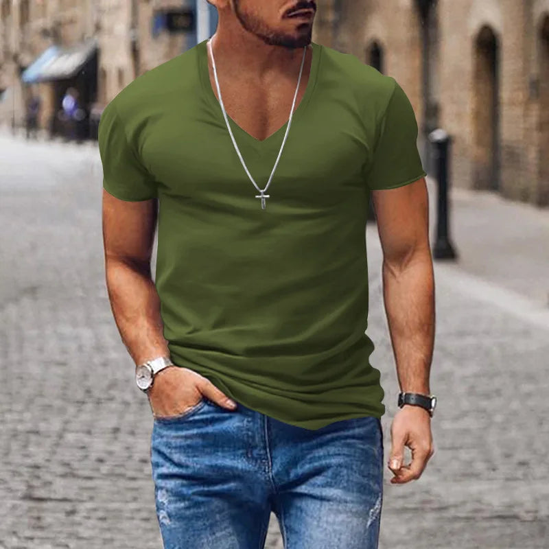Manuel | Men's Slim Fit V-Neck Tee Shirt-Metro Lane Plaza