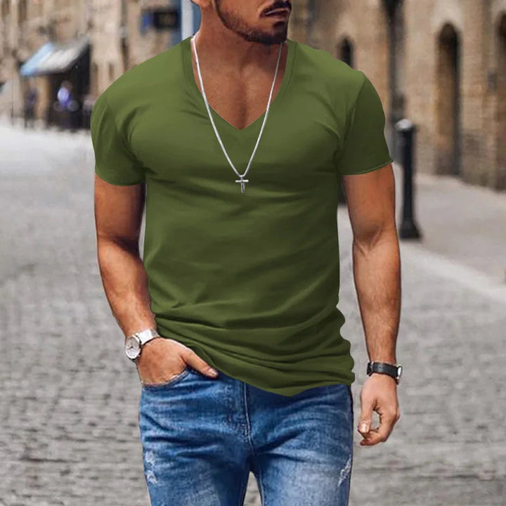 Manuel | Men's Slim Fit V-Neck Tee Shirt-Metro Lane Plaza