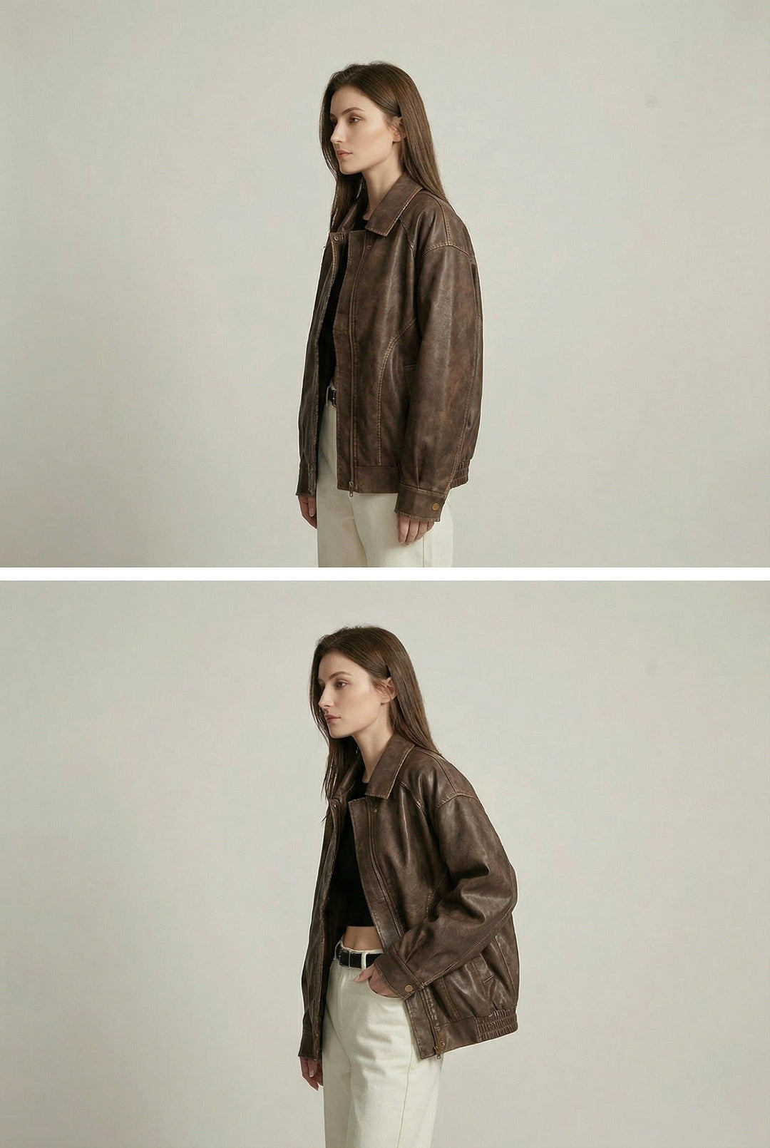 Women's Oversized Faux Leather Jacket in Vintage Brown
