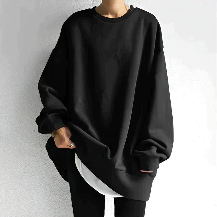 Oversized tunikasweater til kvinder med rund hals og sænkede skuldre