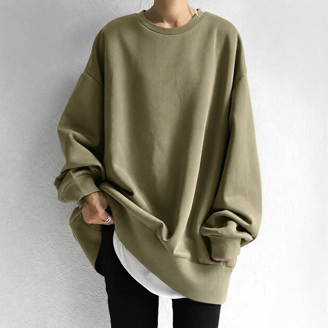 Oversized tunikasweater til kvinder med rund hals og sænkede skuldre