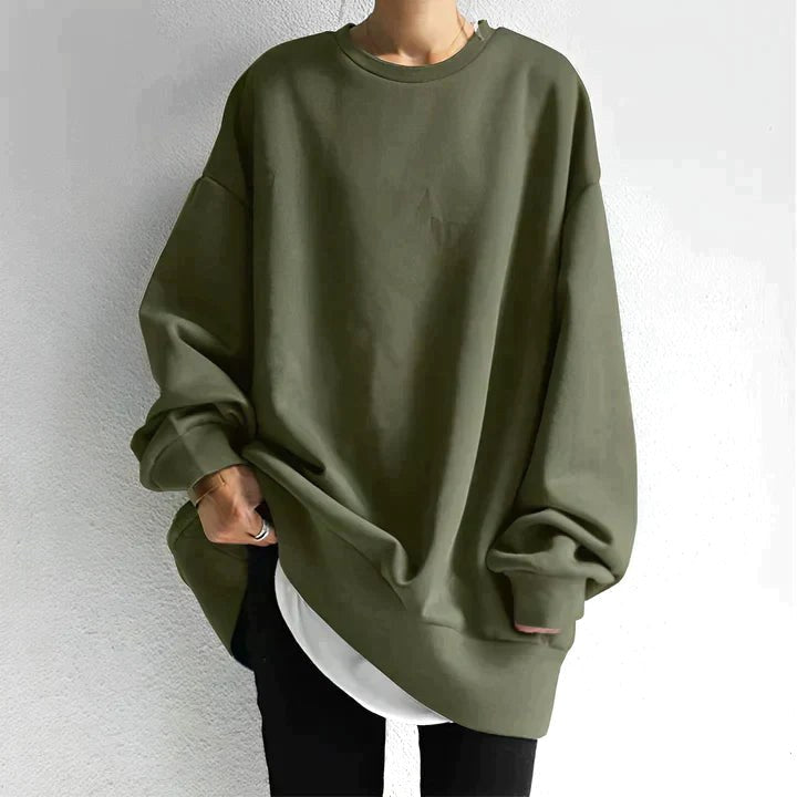 Oversized tunikasweater til kvinder med rund hals og sænkede skuldre