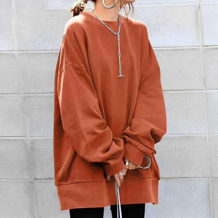Oversized tunikasweater til kvinder med rund hals og sænkede skuldre