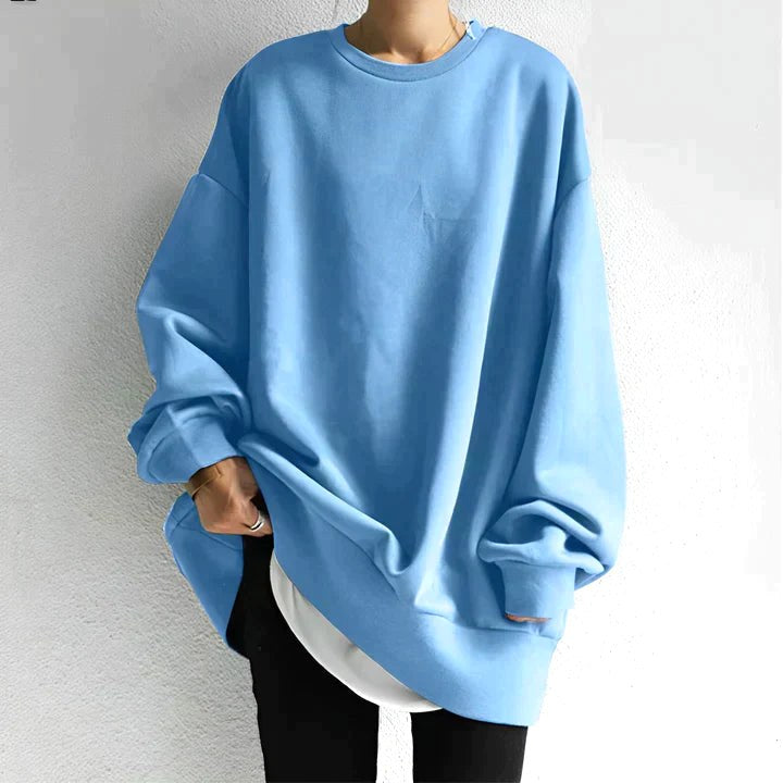 Oversized tunikasweater til kvinder med rund hals og sænkede skuldre
