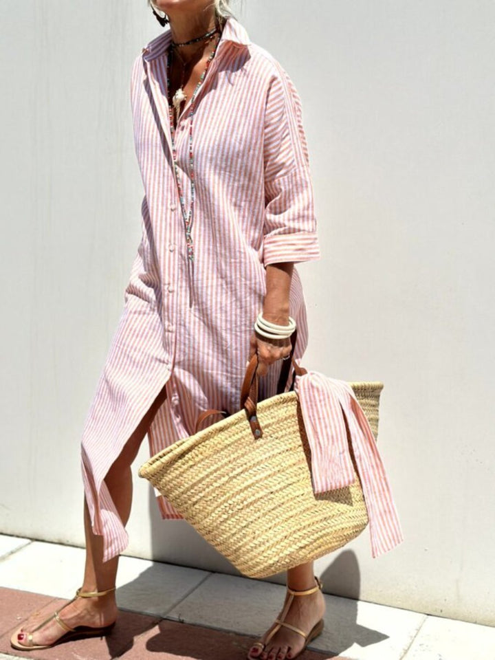 Women's Stylish Striped Shirt Dress-Metro Lane Plaza