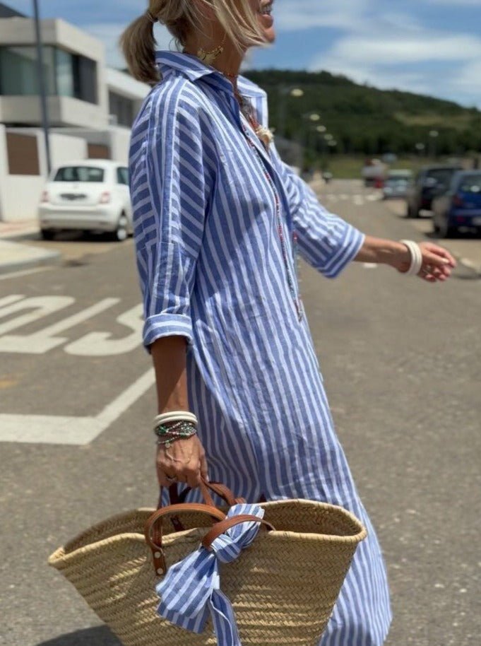 Women's Stylish Striped Shirt Dress-Metro Lane Plaza