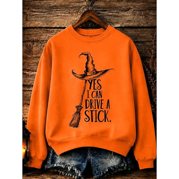Women's Halloween Witch Graphic Sweatshirt, Relaxed Crew Neck Top