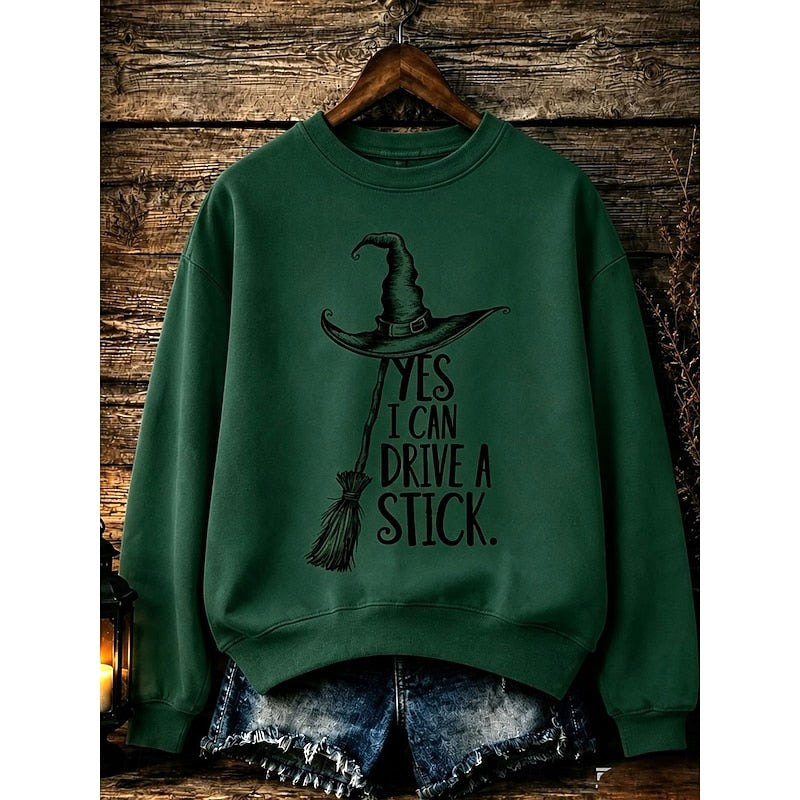 Women's Halloween Witch Graphic Sweatshirt, Relaxed Crew Neck Top