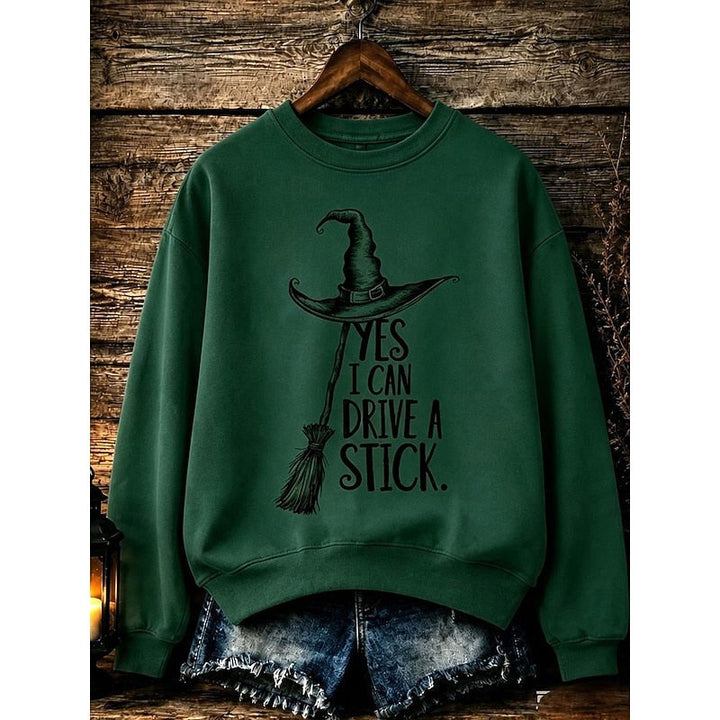 Women's Halloween Witch Graphic Sweatshirt, Relaxed Crew Neck Top