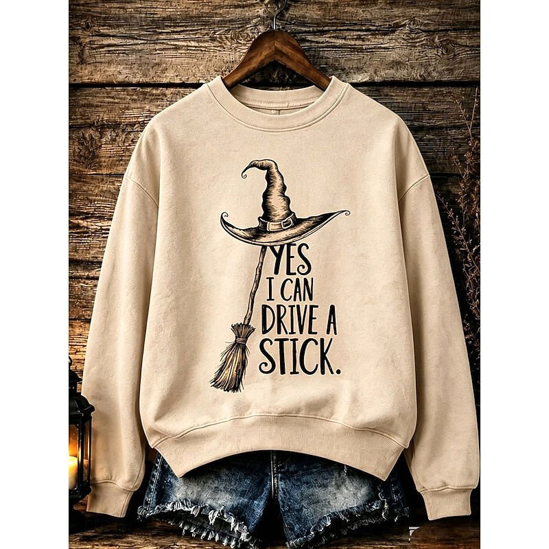 Women's Halloween Witch Graphic Sweatshirt, Relaxed Crew Neck Top