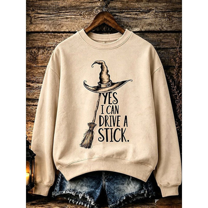 Women's Halloween Witch Graphic Sweatshirt, Relaxed Crew Neck Top