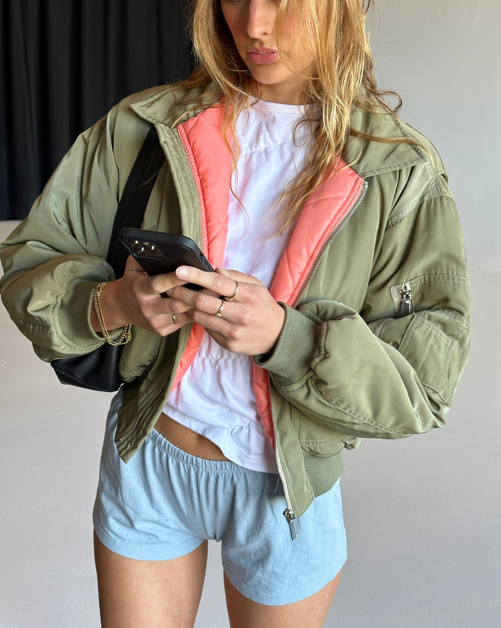Megan | Women's Short Lined Bomber Jacket with Boxy Fit-Metro Lane Plaza