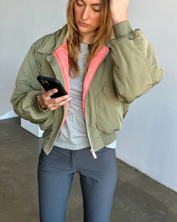 Megan | Women's Short Lined Bomber Jacket with Boxy Fit-Metro Lane Plaza
