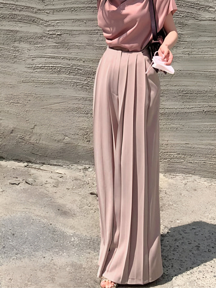 Megan | Women's Pleated High Waist Wide Leg Trousers-Metro Lane Plaza