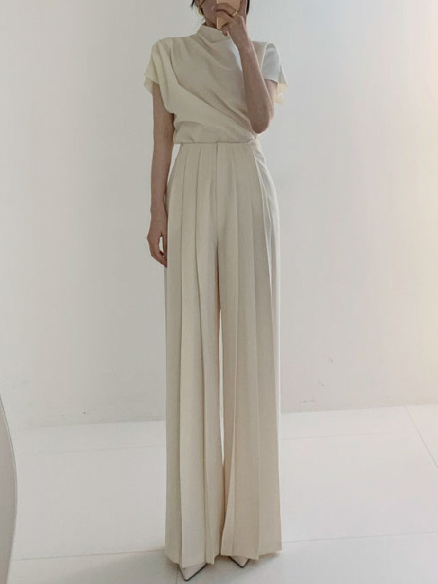 Megan | Women's Pleated High Waist Wide Leg Trousers-Metro Lane Plaza