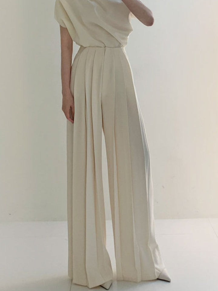 Megan | Women's Pleated High Waist Wide Leg Trousers-Metro Lane Plaza