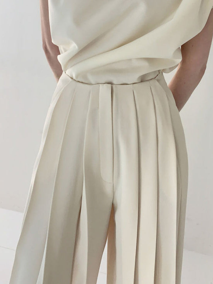 Megan | Women's Pleated High Waist Wide Leg Trousers-Metro Lane Plaza