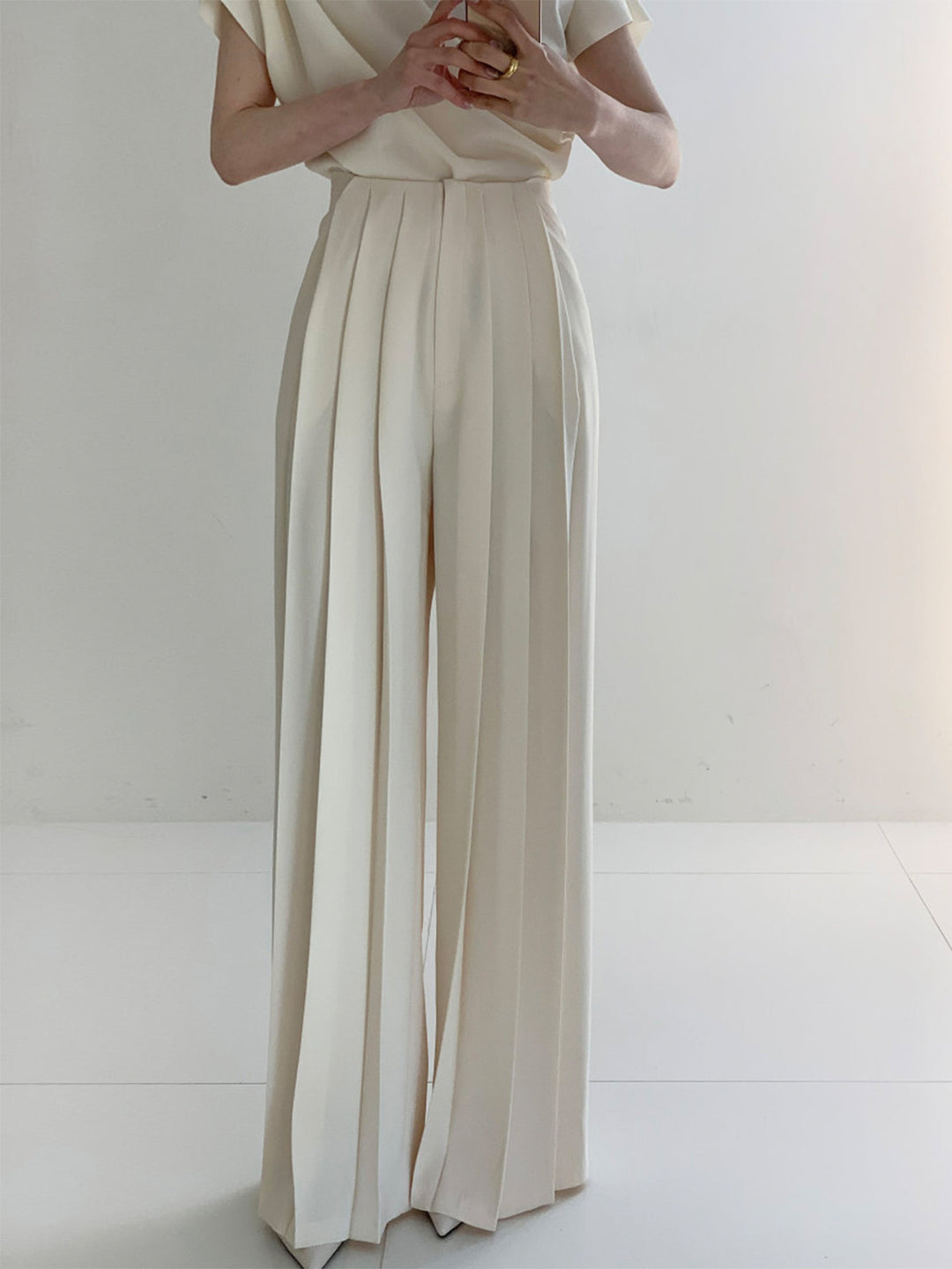 Megan | Women's Pleated High Waist Wide Leg Trousers-Metro Lane Plaza