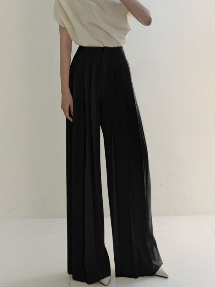 Megan | Women's Pleated High Waist Wide Leg Trousers-Metro Lane Plaza