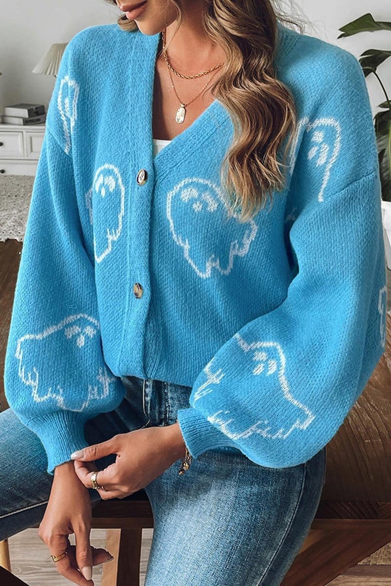 Women's Spooky Ghost Cardigan — Button-Front Knit Sweater
