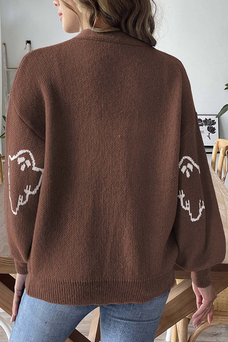 Women's Spooky Ghost Cardigan — Button-Front Knit Sweater