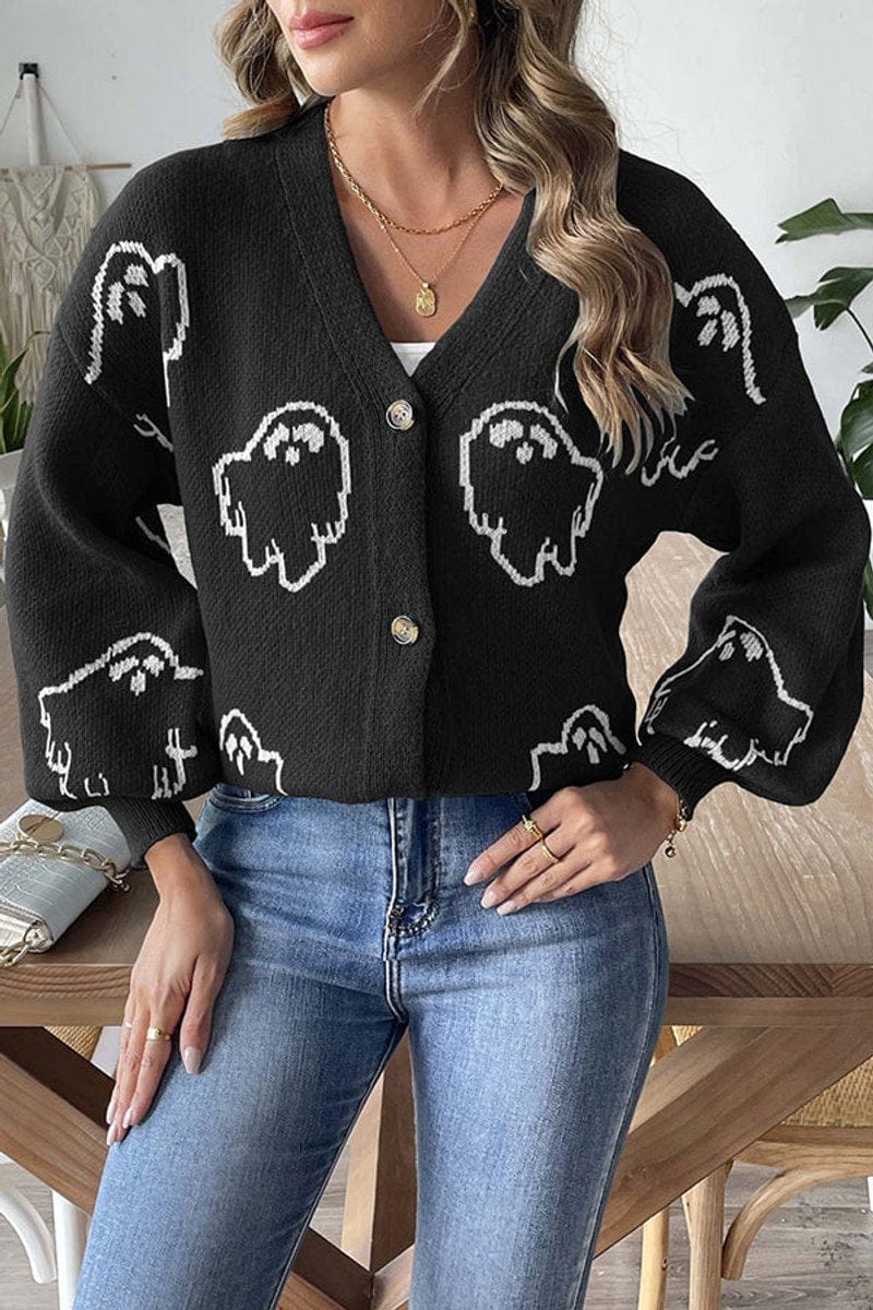 Women's Spooky Ghost Cardigan — Button-Front Knit Sweater